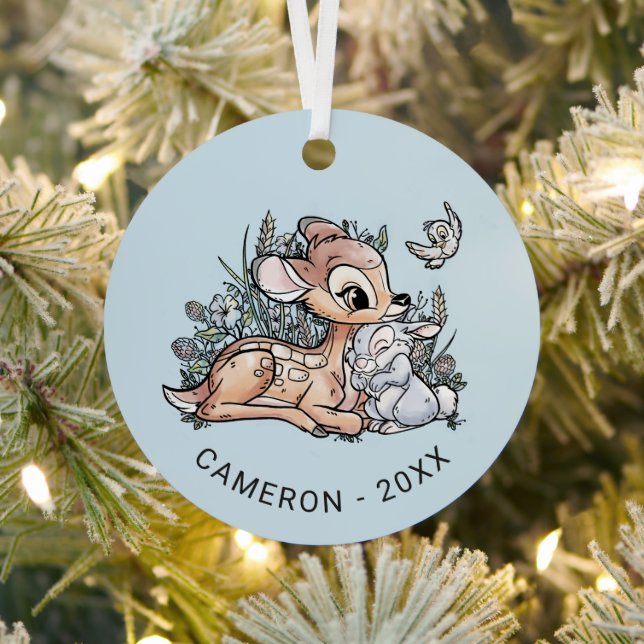 Ornement En Métal Bambi & Thumper Assis Dans Les Fleurs (Insitu)