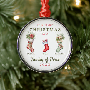 Ornement En Métal Bas Famille de trois premiers Noël