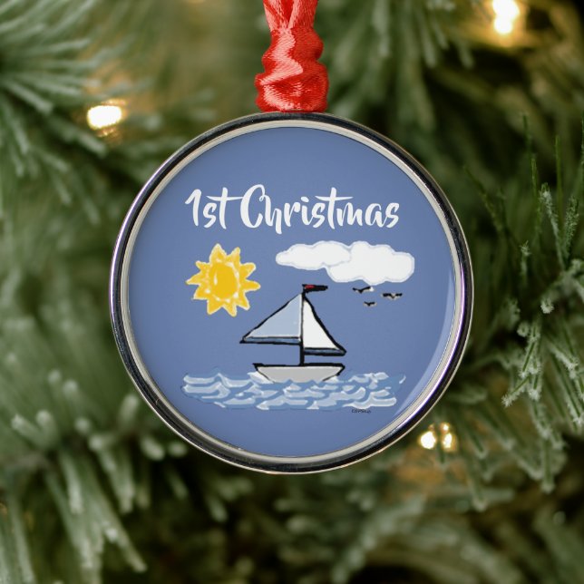 Ornement En Métal Bateau à voile Premier Noël Animé (Arbre)