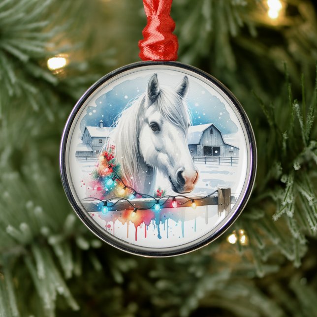Ornement En Métal Beau Cheval Blanc à la ferme Noël (Arbre)