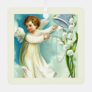 Ornement En Métal Bébé Ange Avec Cloche Bleue
