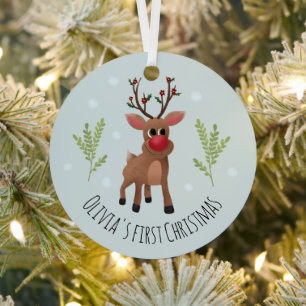 Ornement En Métal Bébé Filles Premier Noël Rudolph Reindeer & nei