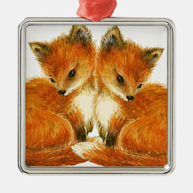 Ornement En Métal Bébé Twin Foxes (Devant)