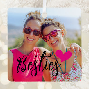Ornement En Métal Besties Cute Hot Rose Heart Photo
