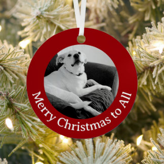 Ornement En Métal Black and White Photo of Talking Dog Christmas Red