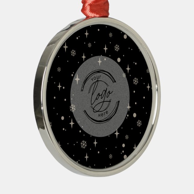 Ornement En Métal Black Jolly Christmas Business Logo Élégant Chic (Droite)