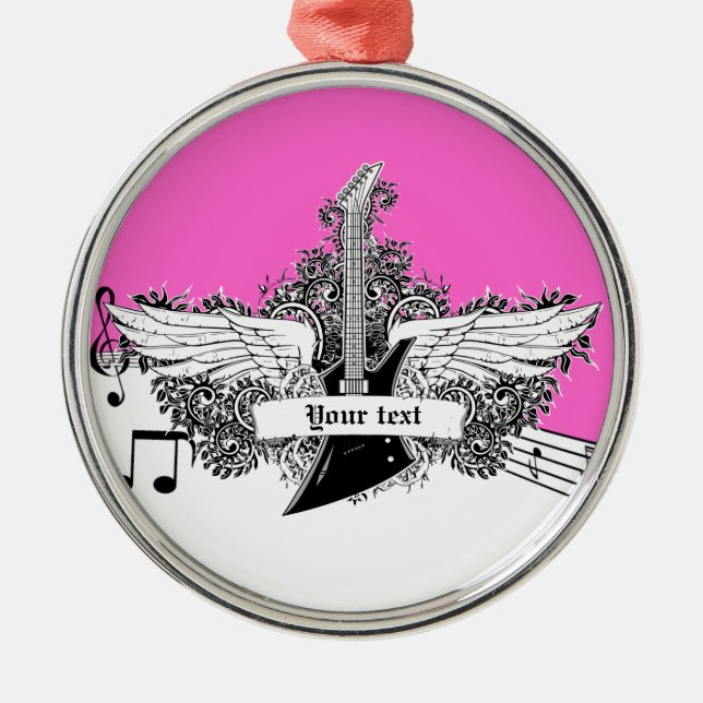 Ornement En Métal Black white hot pink electric guitar with wings (Devant)