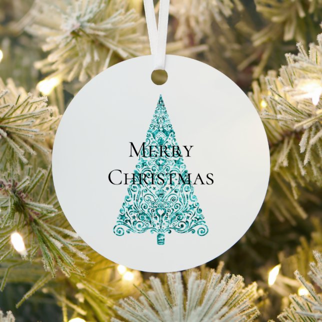 Ornement En Métal Blanc Aqua Bleu sapin de Noël (Insitu)