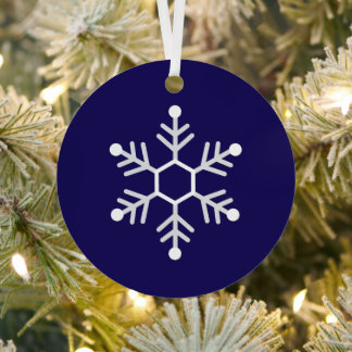 Ornement En Métal Blanc et argent flocon de neige Noël Bleu foncé