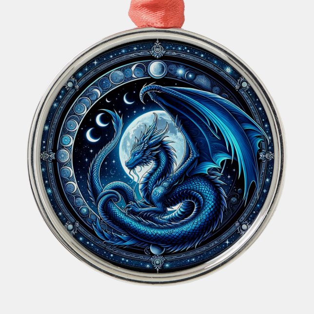 Ornement En Métal Bleu Mystique chinois Nouvel An du Dragon 2024 (Devant)
