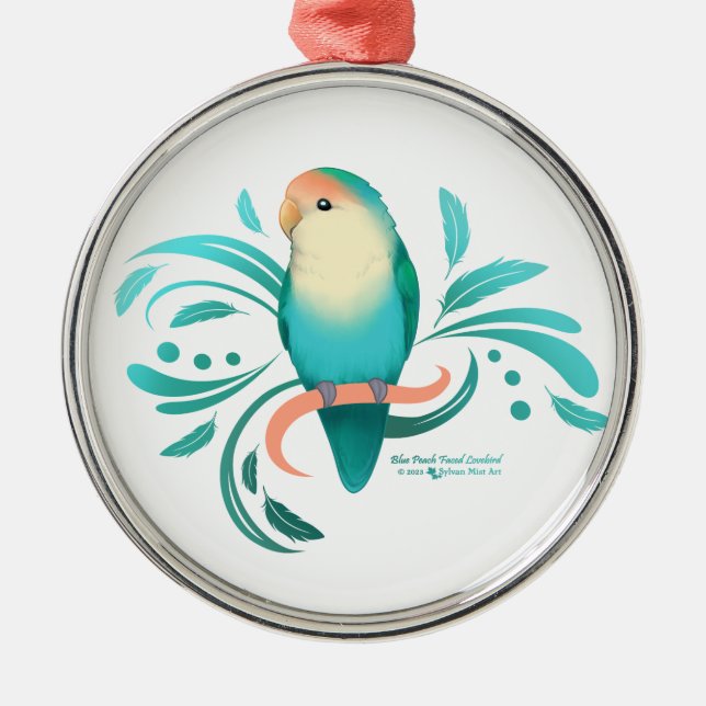 Ornement En Métal Bleu Pêche face Lovebird (Devant)