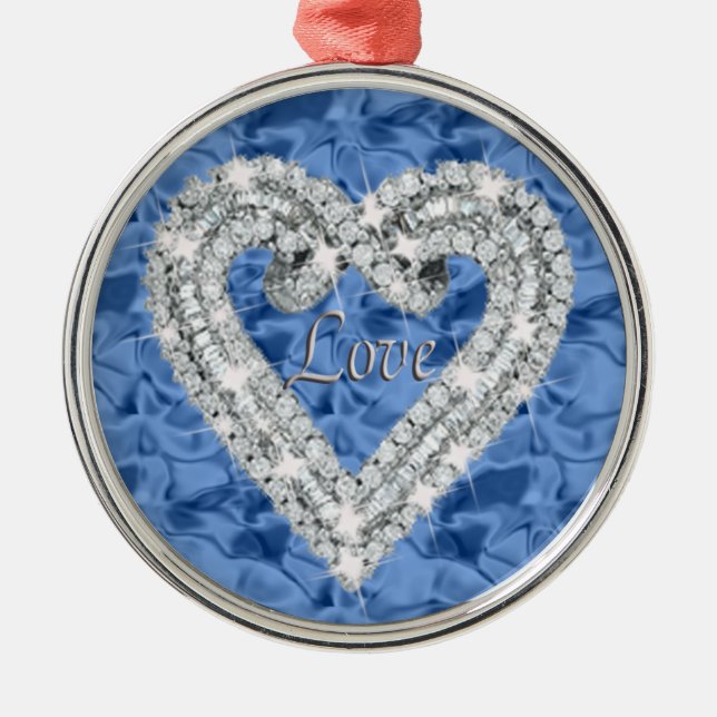 Ornement En Métal Bleu rond amour Diamond Coeur Ornament (Devant)