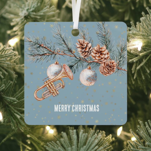 Ornement En Métal Blue Christmas Tree Pine Cones Ornaments Trumpet (Insitu)