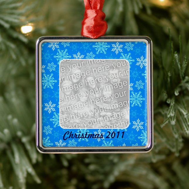 Ornement En Métal Blue Snowflakes Motif photo personnalisée (Arbre)