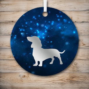 Ornement En Métal Blue Star Lights Dachshund Chien Noël