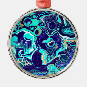 Ornement En Métal Blue Turquoise Ocean Swils Fluid Art