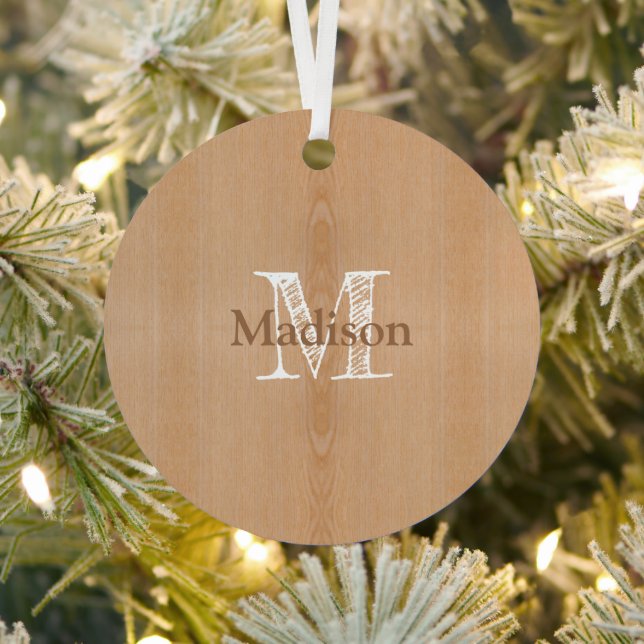 Ornement En Métal Bois brun clair grain Monogramme personnalisé (Insitu)