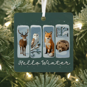 Ornement En Métal Bonjour Animaux d'Hiver Cerf Hibou Renard Ours Sai