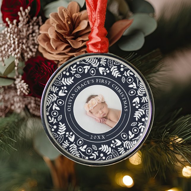 Ornement En Métal Botanique de vacances | Première photo de Noël du  (Créateur téléchargé)