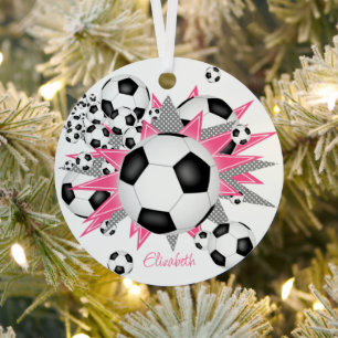 Ornement En Métal boules de football avec rose gris étoiles filles g