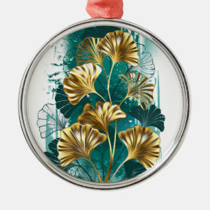 Ornement En Métal Branche avec Feuilles d'or Ginko Biloba