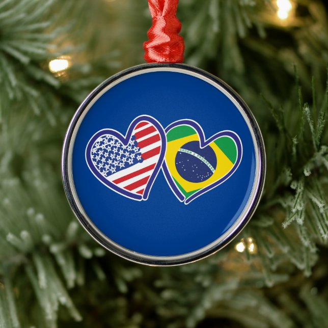 Ornement En Métal Brésil USA Love Hearts (Arbre)