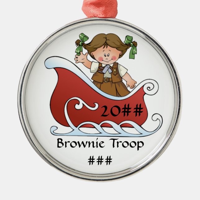 Ornement En Métal Brune de traîneau de scout de "brownie" (Devant)