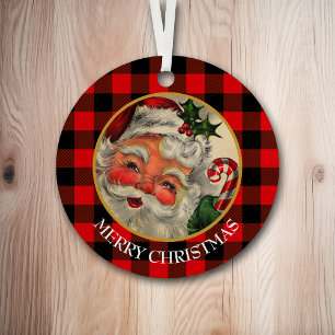 Ornement En Métal Buffalo Plaid classique Père Noël