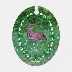 Ornement En Métal Bunny & Cardinal ou votre photo avec Holly Border