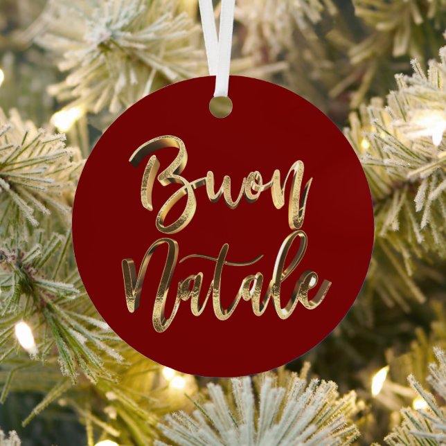 Ornement En Métal Buon Natale Elégant Faux Gold Italien Script Rouge (Insitu)