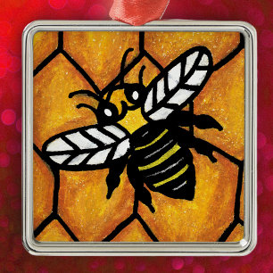 Ornement En Métal Buzz mignon Bee Honeycomb