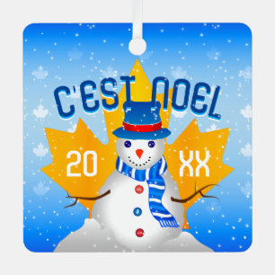 Ornement En Métal C EST NOEL Faux Gold Maple Leaf Snowman canadien