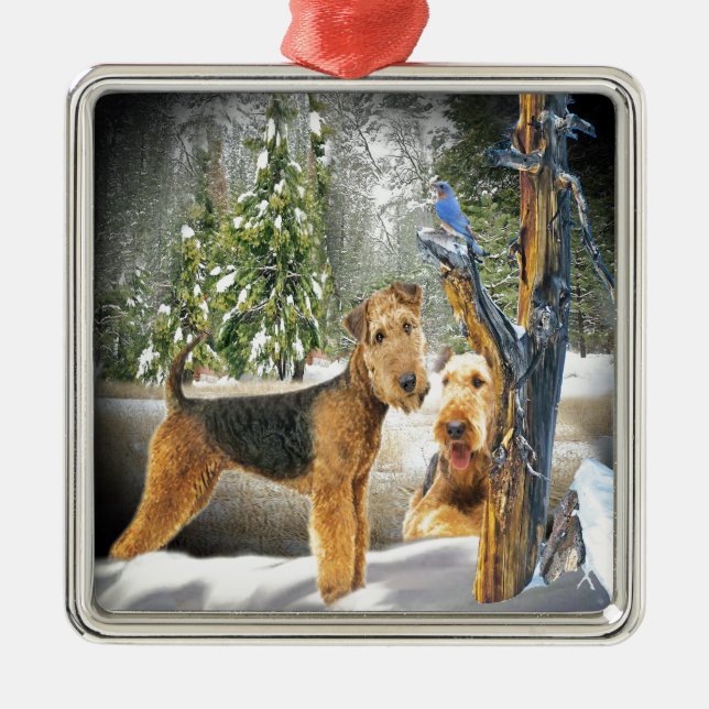 Ornement En Métal Cadeaux de la Journée d'hiver d'Airedale Terrier (Devant)