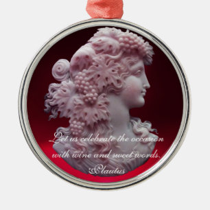 ORNEMENT EN MÉTAL CAMEO ANTIQUE, DAME AUX CITES DE VIN DE RAISON