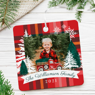 Ornement En Métal Camion Rouge Livraison Arbre de Noël Photo Platine