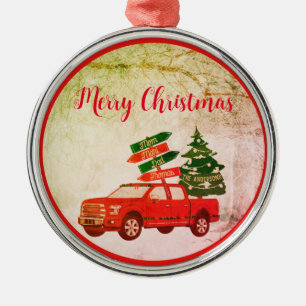 Ornement En Métal Camion Rouge vert Nom de famille Arbre de Noël Vin