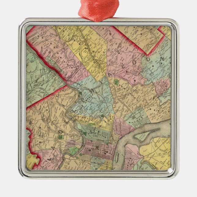 Ornement En Métal Carte autour de la ville de Philadelphie (Devant)
