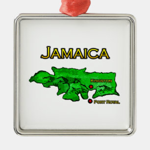 Ornement En Métal Carte de la Jamaïque (vert-jaune-noire)