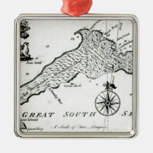 Ornement En Métal Carte de l'île de South Pacific, 1800