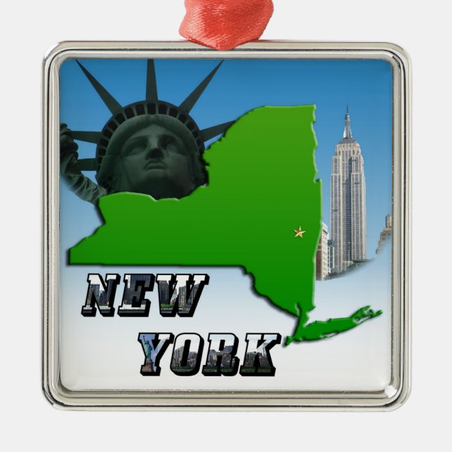 Ornement En Métal Carte de New York, Statue de la Liberté, Monument (Devant)