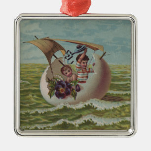 Ornement En Métal Carte de Pâques antique Œuf de Voile Enfants