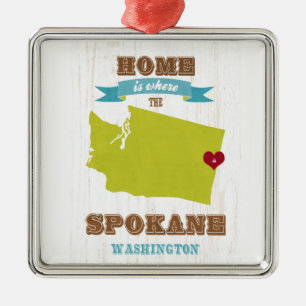 Ornement En Métal Carte de Spokane, Washington - à la maison est o