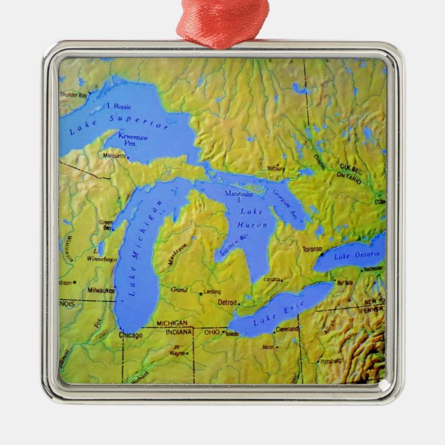 Ornement En Métal Carte du design des Grands Lacs (Devant)