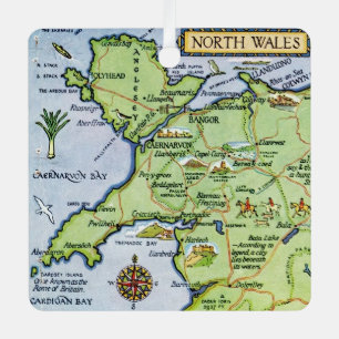 Ornement En Métal Carte illustrée vintage du nord du Pays de Galles