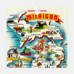 Ornement En Métal Carte postale colorée de la carte vintage du Michi