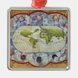 Ornement En Métal Carte traçant le voyage du monde de Magellan