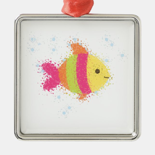 Ornement En Métal Carton de poisson mignon (Devant)
