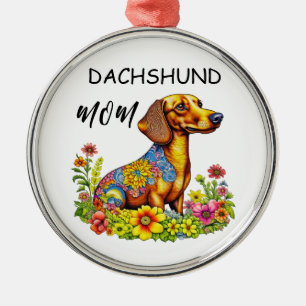 Ornement En Métal Carton mignon AI Dachshund Maman
