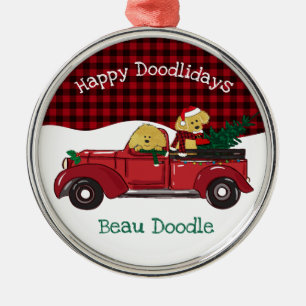 Ornement En Métal Cartoon Goldendoodles Camion de Noël Rouge
