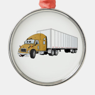 Ornement En Métal Cartoon semi-camion Gold White Trailer